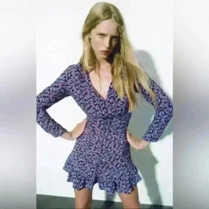 ZARA Mini Dress S NWT Floral Print Ruffled